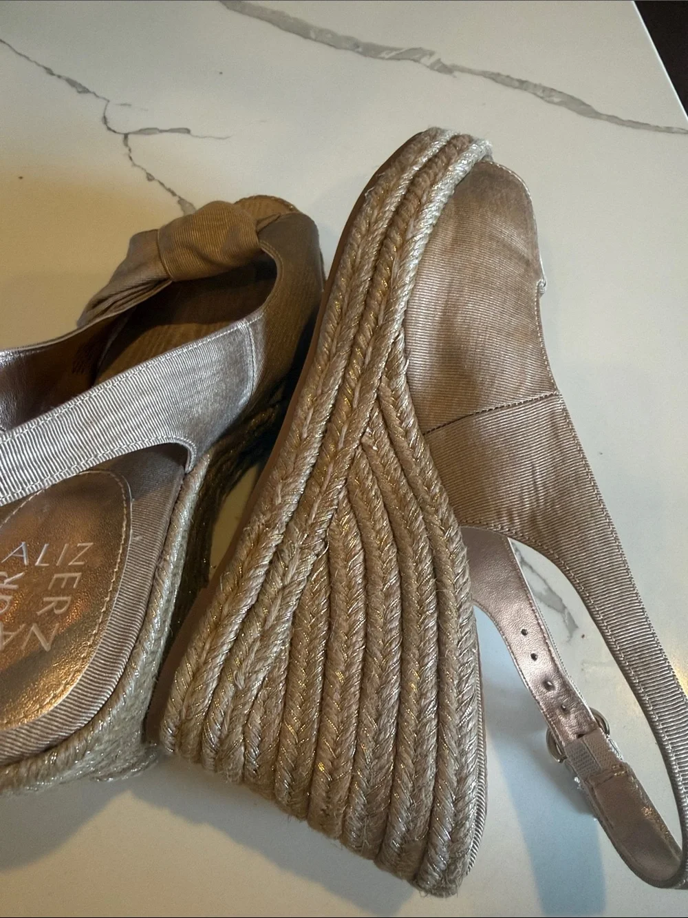 Naturalizer Taupe Bow Slingback Wedge Sandals 9